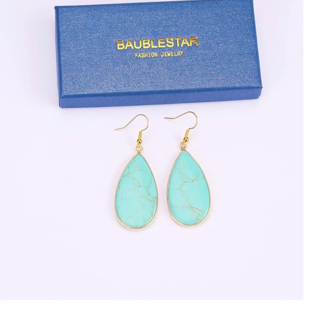 BaubleStar Turquoise Style Stone Earrings Statement Teardrop Dangle Earrings - Picture 4 of 4